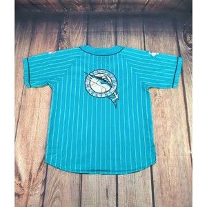 Vintage Starter Florida Marlins Pinstripe Big Logo Baseball Jersey Size Medium